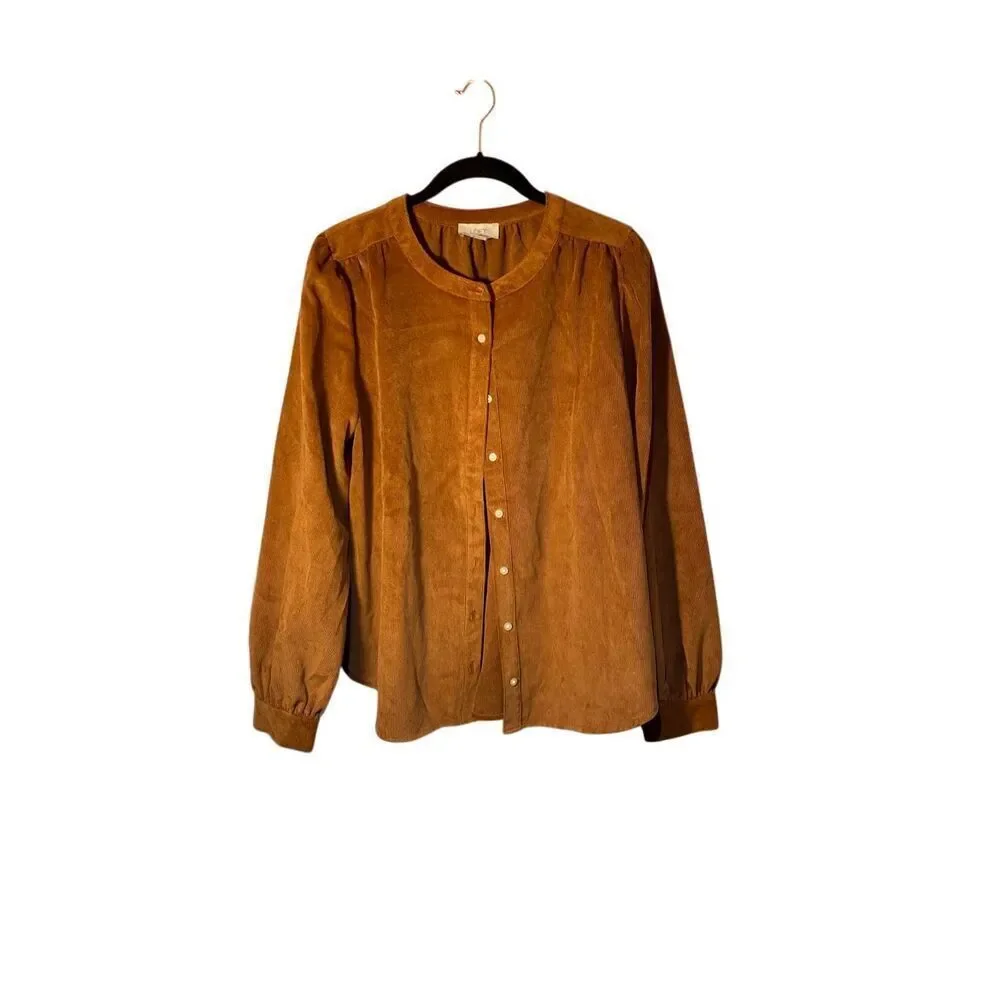 Loft women’s brown, corduroy button, front blouse, fall size medium - Picture 2 of 4